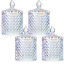 Aoriher 4 Pcs Crystal Glass Candy Jar Set with Lids Home Decorative Storage Jars for Apothecary, Bathroom, Kitchen, and Pantry, Ideal for Cotton Swabs and Jewelry(Medium,Rainbow)