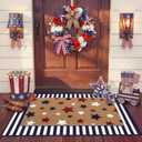 Duraaamo 2 Pcs Independence Day Door Mat 4th of July Outdoor Welcome Mats for Front Door Patriotic Non Slip Coir Floor Doormat Red White Blue Stripe Rug for Outside Porch Entryway Decor(Patriotic)