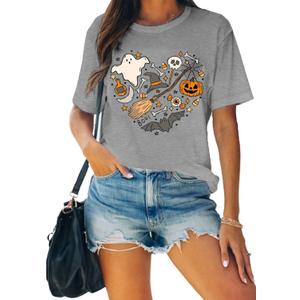 Halloween Doodles Shirt for Women Funny Ghost Fall Pumpkin Boo Tshirt Spooky Season Tees Party Short Sleeve Tops