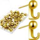 Jetec 30 Pieces Metal Push Pin Hangers Pin Wall Hooks Picture Hanging Picture Nails Frame Oil Painting Hooks on Wooden or Fabric Wall for Home or Office (Gold)