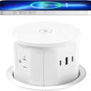ANNQUAN 20 Amp Pop Up Countertop Outlet with 15W Wireless Charger,Max 65W Power Delivery,4.75" Pop Up Electrical Outlet with 3 Outlets 3 USB Ports for Home Office (White)
