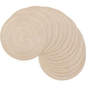 SHACOS 15 inch Beige Round Placemats Set of 12 for Dining Table Woven Braided Circle Place Mats Kitchen Placemat Washable Table Mats