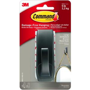 Command Large Modern Reflections Metal Hook, Holds up to 5 lb, Oil Rubbed Bronze, 1 Wall Hook with 2 Command Strips, Damage Free Hanging Hooks for Hanging Decorations in Living Spaces