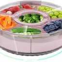 Divided Rotating Serving Tray with Lid and Handle, Portable Snackle Box for Fruits Snacks Veggie Charcuterie, Clear Lazy Susan Organizer and Fridge Storage Container for Adults Child (1PCS,12" L (Pink)
