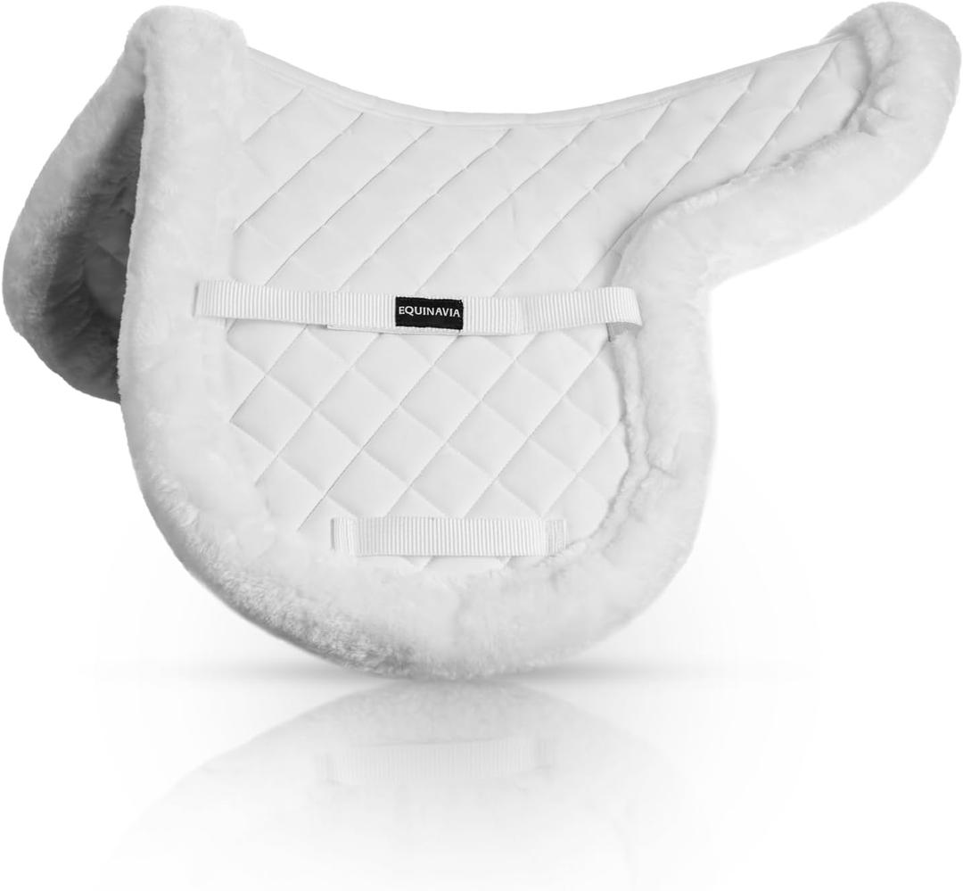 Equinavia Eidsvoll Shaped English Saddle Pad for Show Jumping with Ultra Fleece Trim (Large, White)