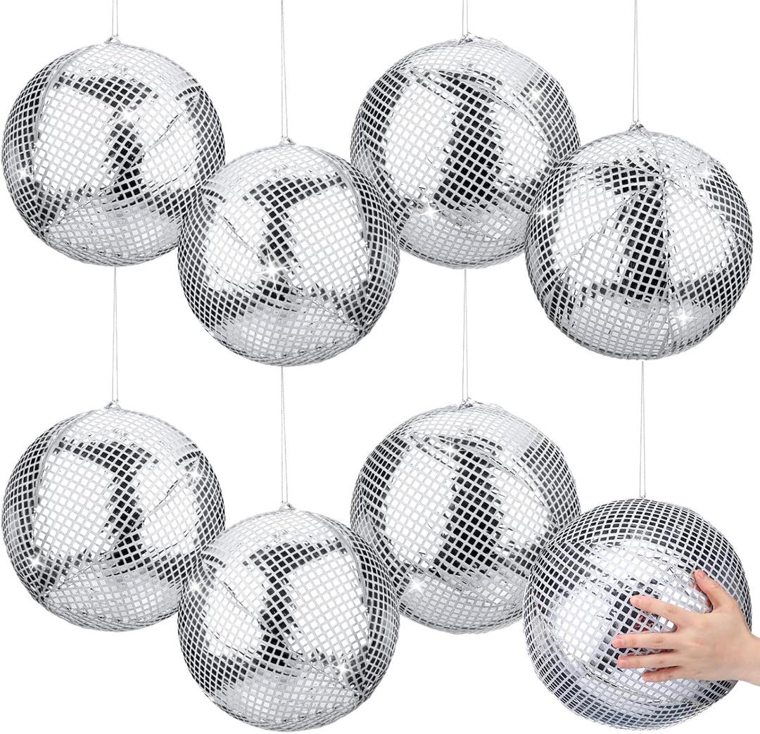 HyDren 8 Set Inflatable Disco Ball with Cover Foldable Hanging Mirror Disco Ornaments for Summer Beach Wedding Birthday Baby Shower Bachelorette Party Indoor Outdoor (12 Inch)