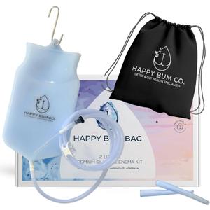 Happy Bum Bag Enema Kit | 6.5ft Silicone Hose, 2L Non-Toxic Silicone Enema Bag with 3 Replacement Tips | Reusable Coffee Enema Kit Suitable for Water & Coffee Enemas for Colon Cleanse for Women & Men