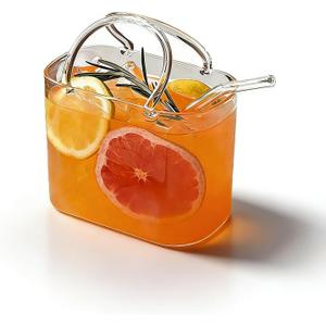 Glass Purse for Drinks, 26oz Unique Wine Glasses with Straw Cute Handbag Shaped Cocktail Purse Drinking Glass Cups for Fruit Juice, Tea, Flowers, Gifts for Birthdays Holidays Party