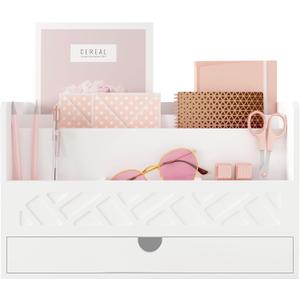 Wisuce Bamboo Mail Organizer Countertop Desktop with Drawer - Desk File Organizer for Office Supplies All-in-One Desk File Drawer with Pencil Holder for Paper Letter Envelope Bill