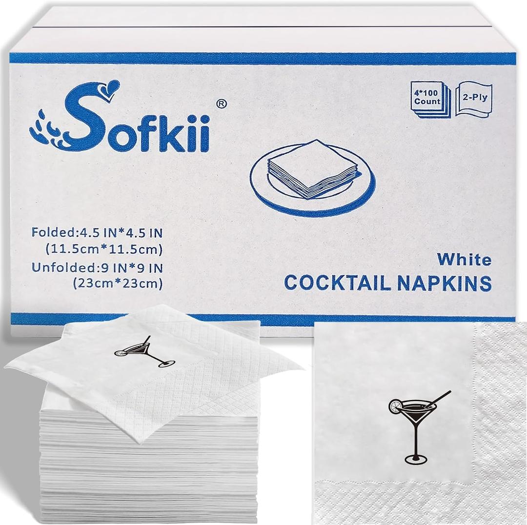 400 Count Celebrate Cocktail Napkins, 4.5x4.5 Inch 2-Ply Disposable Paper Napkins, Bulk Beverage Napkins for Dinner Wedding Bar Party and Daily Use