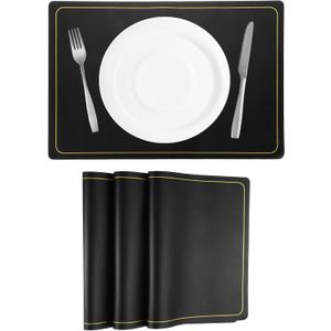 uxcell 4 Pcs Faux Leather Placemats, Black Gold Line, Heat Resistant, Waterproof, Oil Proof, Rectangle Table Mats (18 x 12 inches)