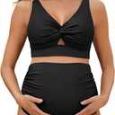 Summer Mae Twist Maternity Bikini Two Piece Pregnancy Swimsuits Cutout Bathing Suit High Waisted Ruched Swimwear (4, Black)