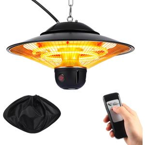 1500w Ceiling Mounted Outdoor Heaters Electric Hanging Infrared Patio Heater with Remote Control, Dust Cover and Adjustable Chain, 3 Adjustable Modes for Garage, Gazebo, Balcony, Courtyard