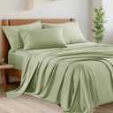 Shilucheng 6 Piece Queen Sheet Sets, Cooling Sheets, Blend Rayon Derived from Bamboo, Deep Pocket Up to 16", Breathable & Soft Bed Sheets, Hotel Silky Bedding Set, Sage Green