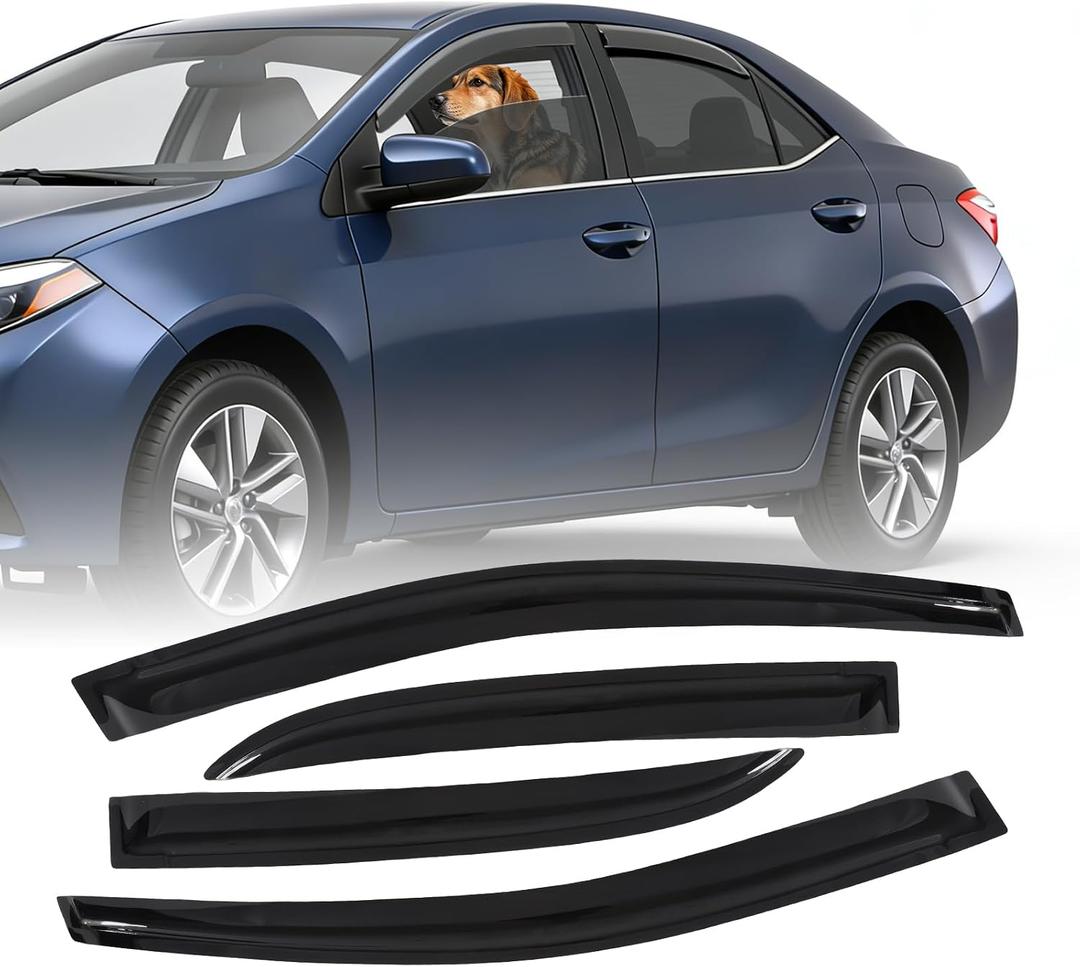 Window Rain Guards for Toyota Corolla Sedan 2014-2018 Out-Channel Tape-On Side Window Visor Shields Vent Deflector Accessories, 4 Pieces