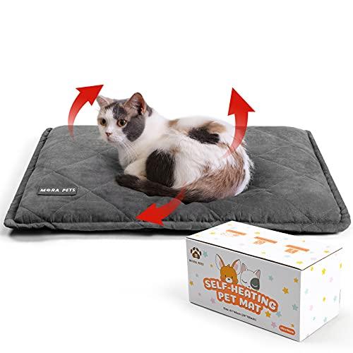 Mora Pets Self Heating Cat Bed Self Warming Cat Pad Thick Thermal Pet Bed Mat 24 x 18 Inches with Removable Cover Machine Washable Ultra Warm Mat for Outdoor Indoor Cats and Small Dogs