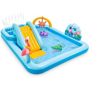 Intex 96" x 78" x 28" Inflatable Jungle Adventure Play Center Spray Kiddie Pool - Backyard Kids Water Slide, Outdoor Blow-Up Splash Pad for Toddlers (Blue)