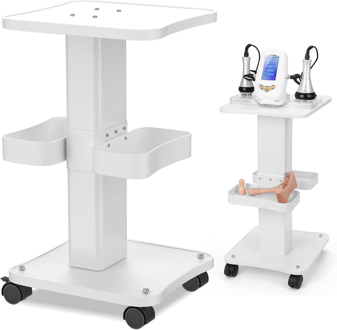 Esthetician Cart with Wheels and 2 Trays, 4 Tier Salon and Spa Equipment Trolley Carts, Beauty Machine Trolley, Load 135lbs