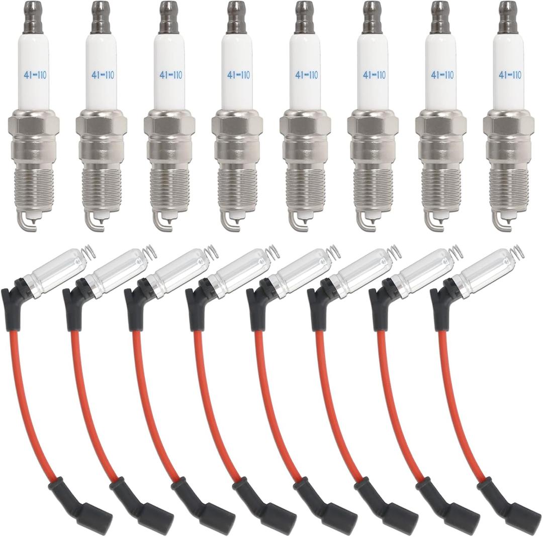 41-110 Iridium Spark Plugs and M8-48322 Spark Plug Wires Compatible with Chevy Silverado Suburban Avalanche Express GMC Cadillac Escalade Yukon Sierra Savana 5.3 6.0L 6.2L V8 LS Truck MCCKLE (6 Set)