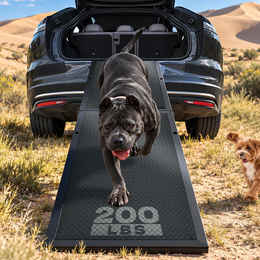 Dog Ramp for Dogs, Folding Dog Ramp with 5-Level Adjustable Height, Includes Free Tailgate Protection Film, 200 lbs Capacity, Non-Slip Portable Ramp for SUVs, Pickup Trucks, Beds & Couches