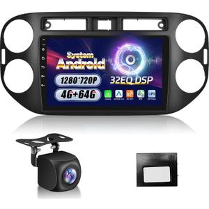 Upgraded 4GB+64GB Car Radio Stereo for VW Tiguan 2006 2007 2008 2009 2010 2011 2012 2013 2014 2015 2016 with Wireless Carplay/Android Auto, 32EQ DSP, 5GHz WiFi & GPS Navigation + AHD Rear View Camera