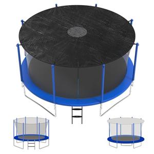 Heavy Duty Trampoline Shade Cover, Universal for 6/8 Poles, 14ft Tear Resistant Trampoline Cover Tarp with Center Net Drainage, Sun Shade Block Leaves for Outdoor Backyard Playground