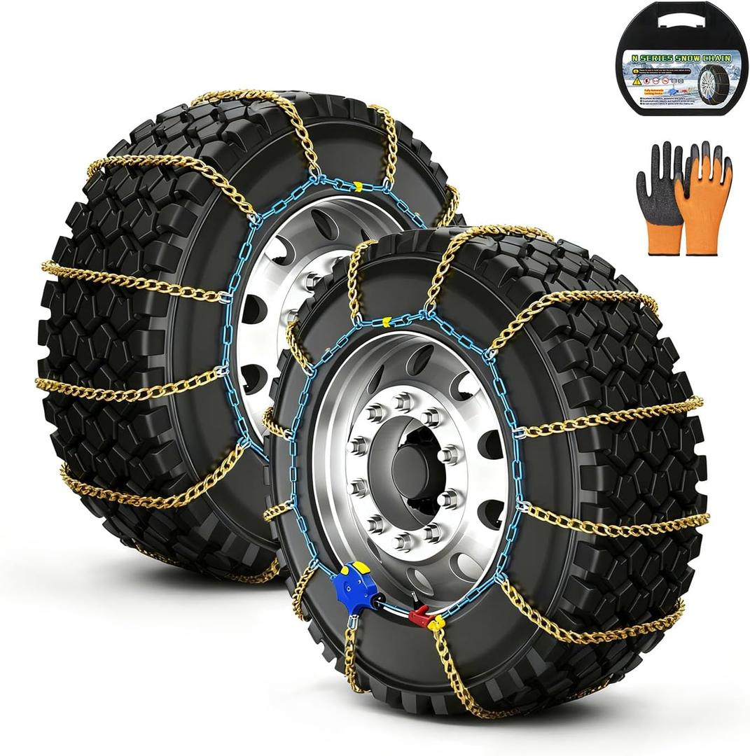 AutoFixing Snow Chains - Tire chains for cars, trucks, and SUVs, with quick 1-minute installation. Titanium-enhanced high-carbon manganese steel for outstanding wear resistance.Set of 2(HLN130)