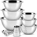 EATEX Stainless Steel Mixing Bowls with Measuring Cups & Spoons Set of 14 - Dishwasher Safe Nesting Mixing Bowl Set for Cooking, Baking & Meal Prep Non-Slip Premium Bowls