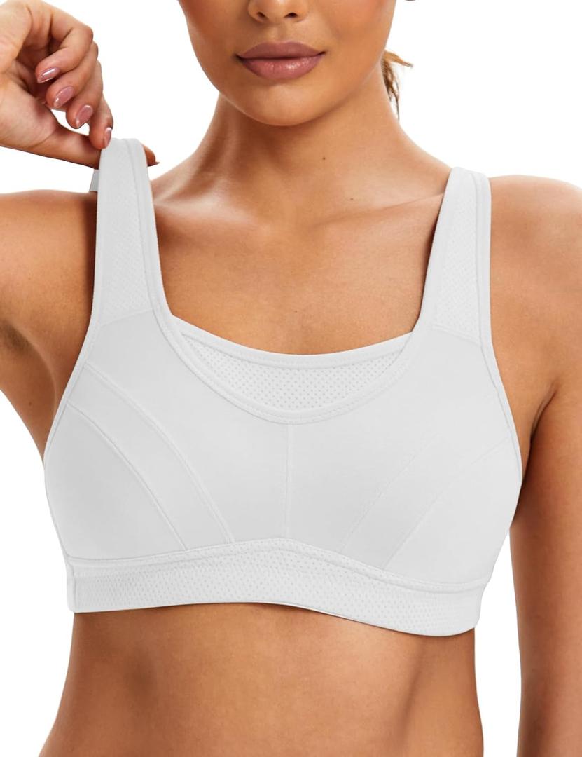 ZeroBound Women's Sports Bra High Impact Large Bust Full Coverage Workout Bras Adjustable Wirefree NO Padded Bra (White, L)