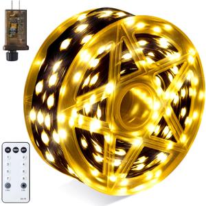 Joiedomi 600 LED Christmas Lights Outdoor,198 FT Warm White Christmas Tree Lights with 8 Modes Timer,PVC Green Wire String Lights with Reel for Indoor Outdoor Holiday Xmas Eve Night Decorations