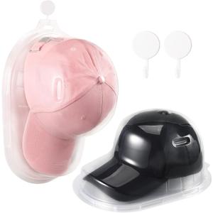 2 x 2 Sets Baseball Hat Display Case - Plastic Protector Holder for Signed Caps, Wall Mount Clear Box for Collectibles, Travel Organizer, Memorabilia Storage