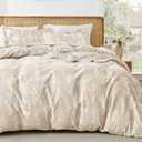 MUXHOMO Duvet Cover Queen Size, Reversible Floral Beige Duvet Cover Set with Zipper Closure, 3 Pieces Botanical Patterns Soft Microfiber Bedding Set with 4 Ties (90"x90", 2 Pillow Cases)