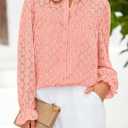 PRETTYGARDEN Women's Lace Long Sleeve Button Down Blouse (Pink)