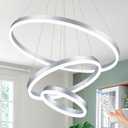 Modern LED Chandelier Silver Dimmable Pendant Lighting with Remote Control Circular Chandelier Flush Mount High Ceiling Light for Dining Room Entryway Foyer, 3000K-6500K(3-Rings D23.6in)