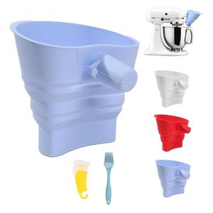 2 x Flour Funnel for Kitchen Aid Mixer with Spatula & Brush Set - Silicone Collapsible Stand Mixer Attachment Compatible with KitchenAid 4.5-5 QT Tilt-Head (KSM150), Mess Free Dishwasher Safe (Blue)