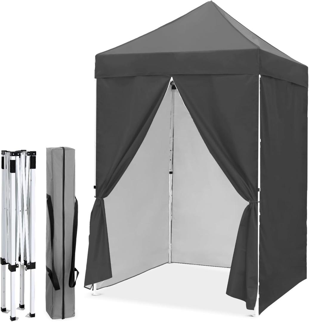 EAGLE PEAK 5x5 Instant Canopy with 4-Side Wall Panels, Small Pop up Portable Canopy Tent with Carry Bag, Light Weight Sun Shelter for Sports, Camping and Beach, Gray
