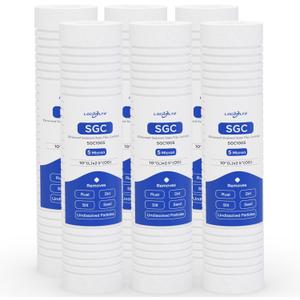 Whole House 2.5"x10" 5 Micron Grooved Sediment Well Water Filter Cartridge Replacement for AP110, WHKF-GD05, AO-WH-PREV-R2, 4WH-STDGR-F02, SGC-25-1005, CFS110, FPMBG-5-975 & 10" RO Unit (Pack of 6)