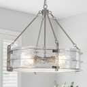 Modern Chandeliers for Dining Room, 20" Brushed Nickel Textured Glass Chandelier Luxury Light Fixture Drum Hanging Lighting for Dining Room Kitchen Island Living Room Hallway Bedroom