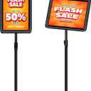 11x17 Inch Adjustable Pedestal Poster Sign Stand, Heavy Duty Floor Standing Sign Holder Stand Aluminum Snap Open Frame for Vertical and Horizontal View Sign Displayed (Black, Round)