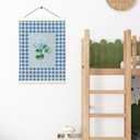 LKETW Blue Hydrangea Floral Poster Hanger Frame 12x16 Inch, Preppy Blue Checkered Hydrangea Flower Wall Art Posters for Bedroom, Floral Hanging Banner Decor for Home Living Room Office