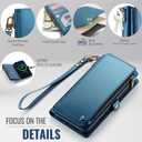 Defencase Compatible with iPhone 17 Pro Case Wallet with RFID Blocking Card Holder for Women Men, Fashion PU Leather Magnetic Snap Flip Zipper Strap Wallet Phone Case for iPhone 17 Pro 6.3", Dark Blue