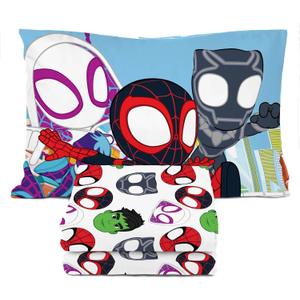 Sunny Side Up Spidey & His Amazing Friends Toddler Sheet Set - 3 Piece Toddler Bedding Set Includes Pillow Cover - Super Soft Superhero Microfiber Sheets Features Miles Morales & Ghost Spider