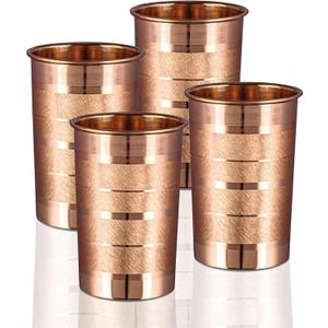 Pure Copper Glass for Drinking Water Tumbler Copper Cup Set for Ayurveda Health Benefits 312 ml (11 Oz) Each (Set Of 4)