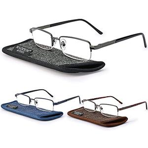 Madison Avenue 3 Pack Metal Half Frame Blue Light Blocking Reading Glasses for Men Spring Hinge +1.25