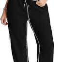 Herseas High Waisted Sweatpants for Women 2025 Fall Wide Leg Contrast Stitching Drawstring Loose Lounge Jogging Pants (Black, L)