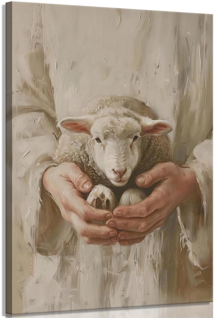 Jesus Leaves The 99 Canvas Painting Wall Art Jesus Sheep Picture Wall Decor Shepherd Poster Print Christian Bible Artwork for Home church believers room decoration 12"x16"