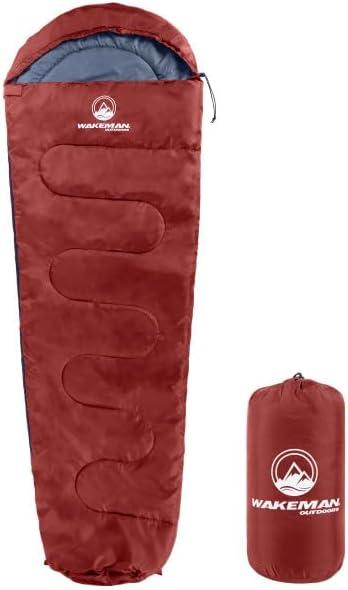 Mummy Sleeping Bag - Adult Cold Weather Sleeping Bag Rated to 25F - Waterproof with Drawstring Hood - Camping Equipment by Wakeman Outdoors (Red)