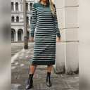 Womens Striped Sweater Dress Fall Knit Crewneck Long Sleeve Baggy Casual Long Dress Loose Autumn Winter Midi Dresses (M)