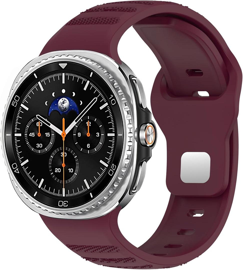 Silicone Sport Band For Samsung Galaxy Watch 8 40mm 44mm/Galaxy Watch 8 Classic 46mm, Adjustable Replacement Soft Waterproof Strap for Men Women (Burgundy)