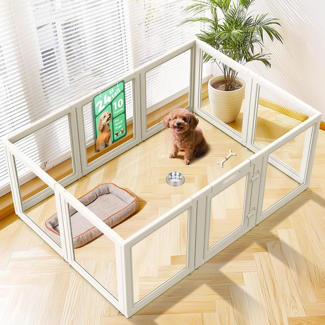 FXW AuraSpace Acrylic Indoor Dog Playpen for Puppies and Small Dogs, 24 Inch, 10 Panels, White